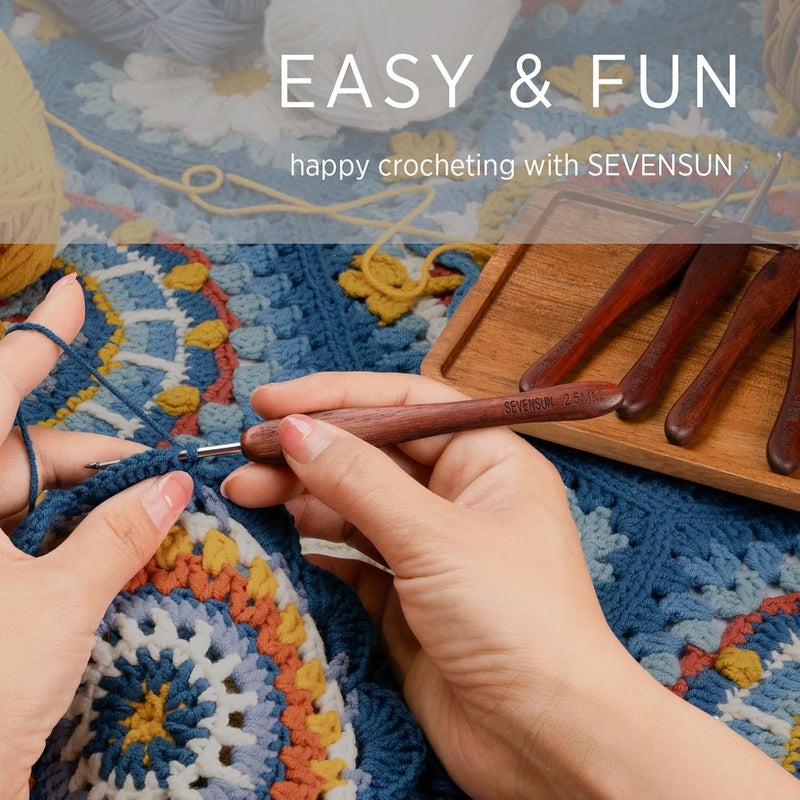 sevensun Mimosa 1.0mm Single Crochet Hook, Available in 0.6mm-6.5mm, Ergonomic Hand Polished Stainless Steel Inline Pointy Wood Handle Crochet Hook for Arthritic Hands, Mother's Day Gifts for Mom - Image 2